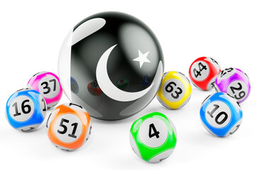 Lotto balls with Pakistani flag. Lottery in Pakistan concept, 3D rendering