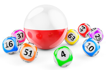 Lotto balls with Polish flag. Lottery in Poland concept, 3D rendering
