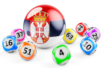 Lotto balls with Serbian flag. Lottery in Serbia concept, 3D rendering