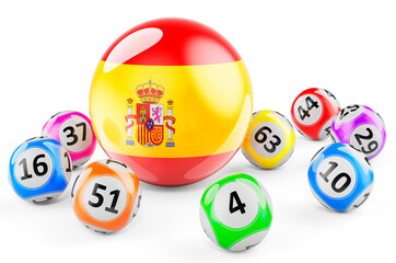 Lotto balls with Spanish flag. Lottery in Spain concept, 3D rendering