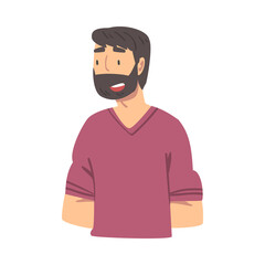 Bearded Man Talking, Communicating, Discussing Latest News or Gossiping Cartoon Vector Illustration