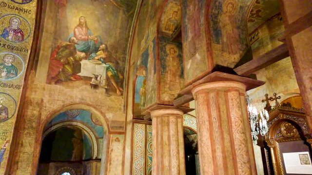 Medieval Byzantine frescoes and mosaics of St Sophia Cathedral, Kyiv, Ukraine