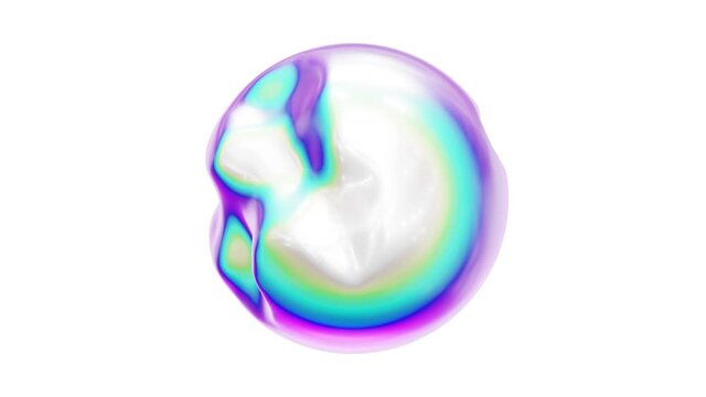 Seamless looping 3D animation of the abstract morphing iridescent white form rendered in UHD with alpha matte