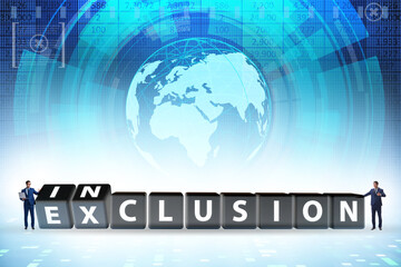 Businessman turning cubes in inclusion and exclusion concept