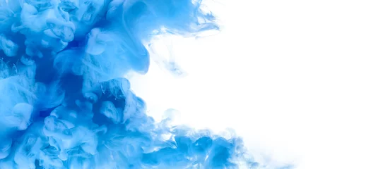 Papier Peint photo Fumée Encre acrylique bleue dans l& 39 eau. Explosion de couleurs. Texture de peinture. Bannière abstraite bleue
