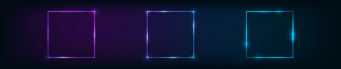 Neon square frame with shining effects - obrazy, fototapety, plakaty