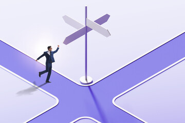Businessman at the crossroads choosing strategy