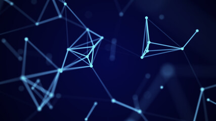 Abstract blue background. Network data connect with lines and dots. Science space wallpaper. 3D rendering.