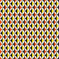 seamless colored geometric pattern of yellow and orange rhombuses with gray and black triangles.