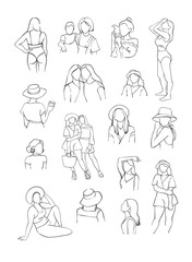 Abstract linear woman vector figures. Contemporary art. Beauty fashion female bodies in modern style. Body positive. Summer mood. Perfect for print, poster, social media, cards