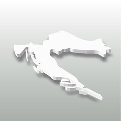 Croatia - white 3D silhouette map of country area with dropped shadow on grey background. Simple flat vector illustration.