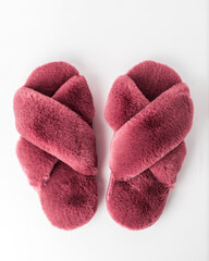 Shoes for home. Soft pink faux fur slippers.