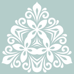 Oriental triangular white pattern with arabesques and floral elements. Traditional classic ornament. Vintage pattern with arabesques