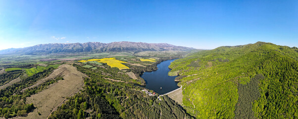 Fototapeta na wymiar Aerial panorama of Dushantsi Reservoir, Bulgaria