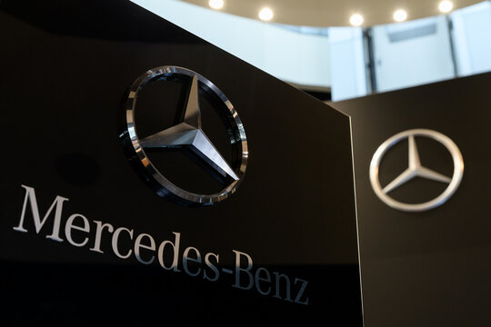 Moscow / Russia-18 03 2021: Mercedes car sign shop logo Mercedes-Benz Automobile Dealership store