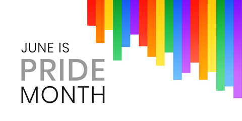 Obraz premium LGBT Pride month, annual celebration in June. Lesbian Gay Bisexual Transgender Queer. Holiday of human rights and tolerance. Vector illustration of LGBTQ banner template at rainbow colors background