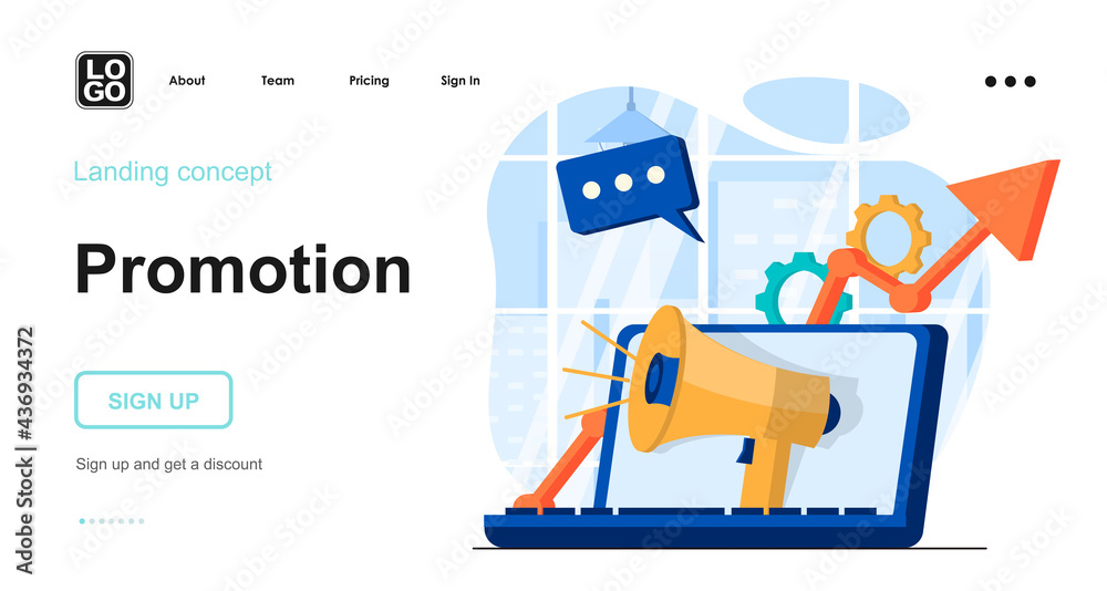 Poster promotion web concept. advertising campaign for new business, development and profit growth. templat