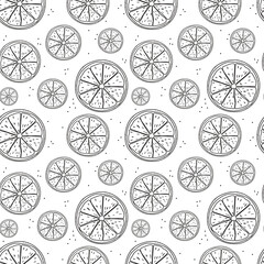 Fototapeta premium Seamless pattern with fresh oranges for fabric, drawing labels, print on t-shirt, wallpaper of children's room, fruit background. Slices orange in doodle style on a transparent background