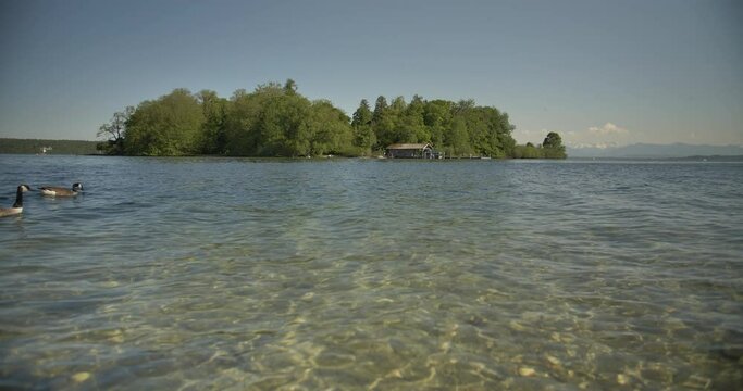 Bavarian Lake "Starnberger See" with island "Roseninsel"