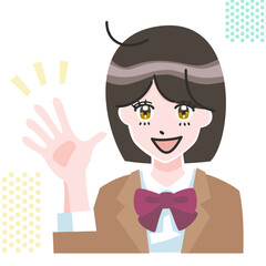 指さしする人物　女性　高校生　制服　表情