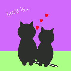 Vector illustration of two cute cats in love. Can be used on postcards, wallpapers, dishes, textiles, typography, banners.