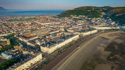 Drone photograph of Llandudno pier and promenade