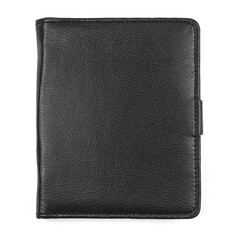 Black leather notepad isolated on white background, copy space photo