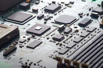 Electronic circuit board with microchips.