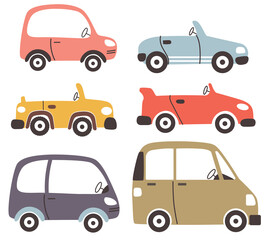 Fototapeta premium Cute cars set collection isolated for design children clothing and decoration