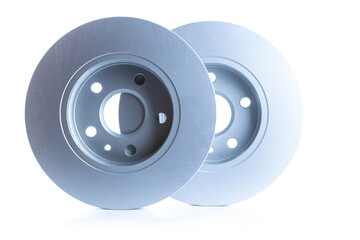 White car part. New metal car part. Auto motor mechanic spare or automotive piece isolated on white background. Technology of mechanical gear with space for text.