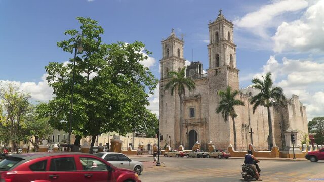 Cathedral of San Servacio, one of the most important landmarks of  colonial city of Valladolid, Yucatan, Mexico