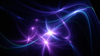 Abstract background, smooth multicolored lines on a black background.