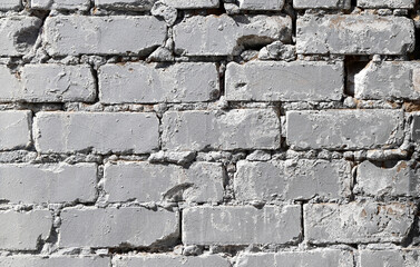 Texture of an old brick wall painted in gray as a background
