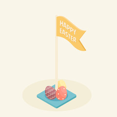 Isolated happy easter eggs yellow flag vector illustration