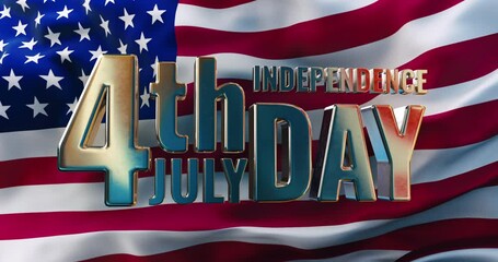 Golden 4th July Independence Day inscription against USA flag