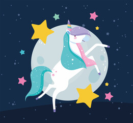 Obraz na płótnie Canvas unicorn moon and stars