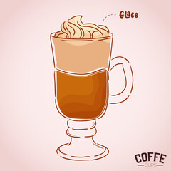 Clear cup glass coffee drink color vector illustration