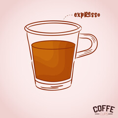 Clear cup glass coffee drink color vector illustration