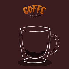 Dark cup coffee drink color vector illustration