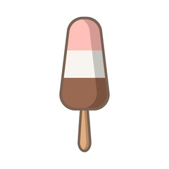 Ice cream icon simple vector flat outline logo design. Colorful pink, vanilla and chocolate ice cream. Vector illustration gelato popsicle ice lolly on a stick. Vector hand drawn illustration