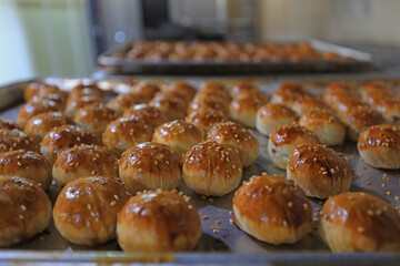 Well placed moon cakes in a food processing plant, North China