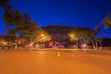 Night view of Donghua gate of the Forbidden City in Beijing