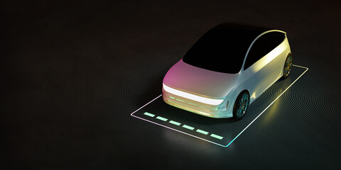 self-driving car, wireless charging, 3D rendering image. - obrazy, fototapety, plakaty