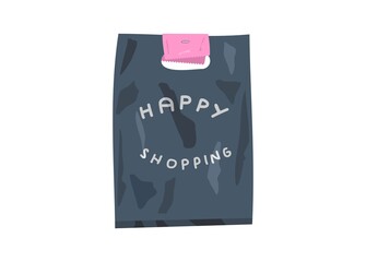Shopping plastic bag with receipt paper. Simple flat illustration