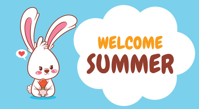 cute bunny holding a watermelon with a summer greeting banner.