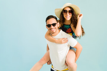 Couple in love having fun on a beach trip