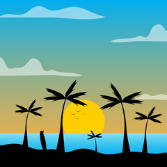 Fototapeta na wymiar summer background with cartoon beach