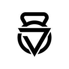 Fitness gym kettlebell logo wrapped with triangle initials D