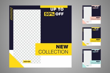 New set of editable minimal banner templates. Suitable for social media posts and web or internet ads. Vector illustration with photo college.
