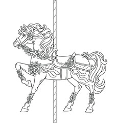 Carousel Horse, Merry go round horse, French carousel, Retro carousel, Parks, Funfair carnival. Vector illustration of carousel horse on carnival ride